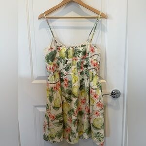LOFT Floral Tie-Front Sundress in Cream, Green & Coral NWT